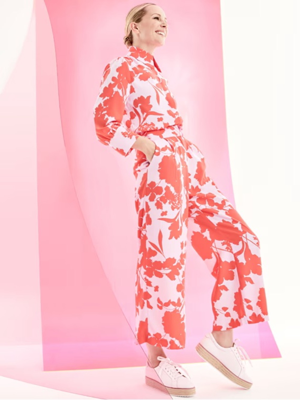 Halogen x Atlantic Pacific Pleat Detail Printed Pants